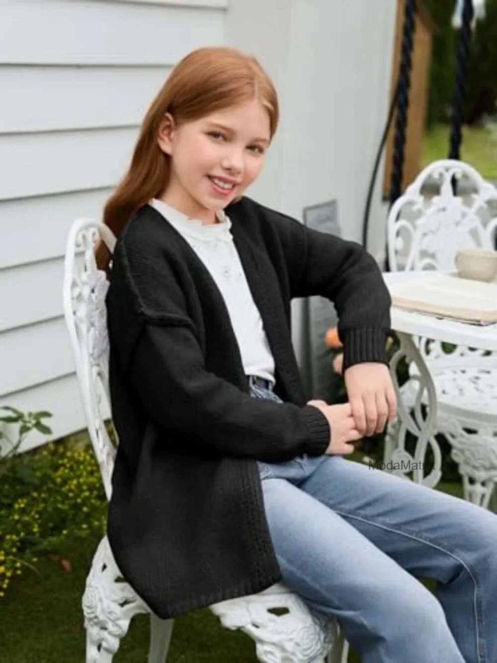 Girls Oversized Chunky Knit Open Front Long Sleeve Cardigan